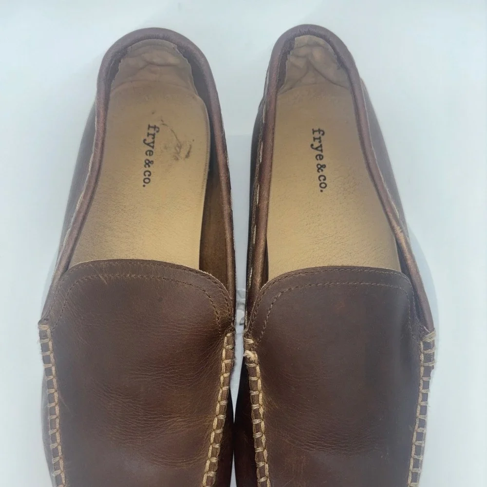 FRYE & CO. Mens Brown Leather Driving Loafers Moc Toe Slip On Shoes‎ Comfort 8.5